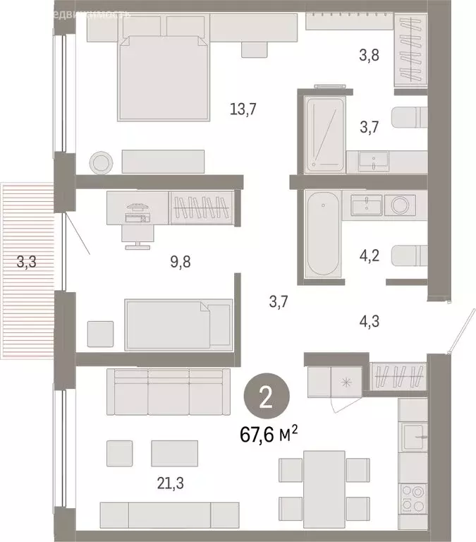 2-комнатная квартира: Новосибирск, Большевистская улица, с49 (67.63 м) - Фото 1