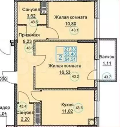2-к. квартира, 53,4 м, 6/8 эт. - Фото 1