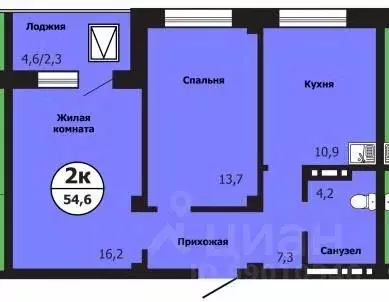 2-к кв. Красноярский край, Красноярск ул. Лесников, 51Б (54.6 м) - Фото 0