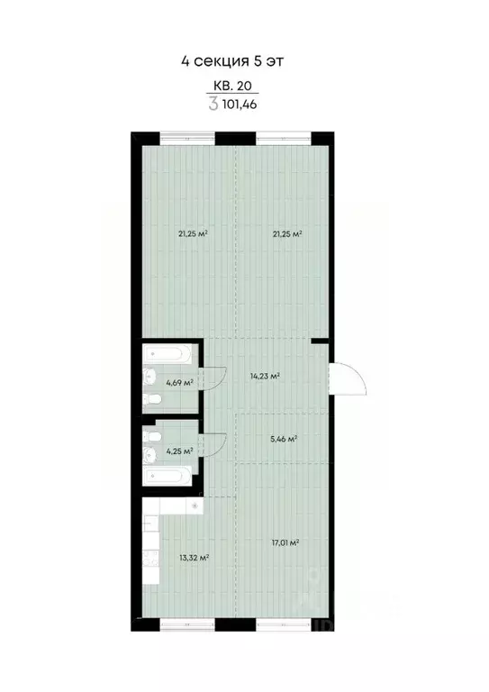 3-к кв. Иркутская область, Иркутск ул. Лебедева-Кумача, 19 (101.46 м) - Фото 1
