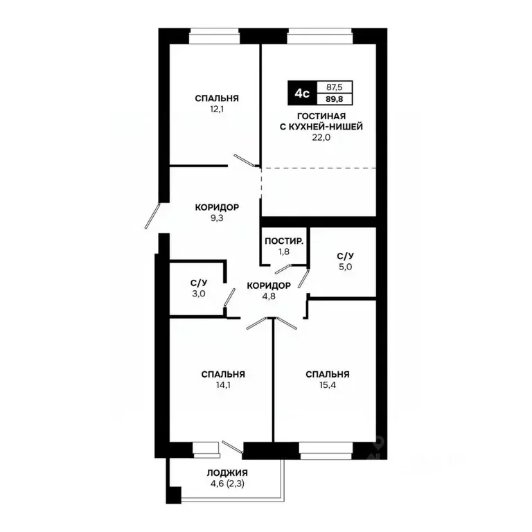 4-к кв. Новосибирская область, Кольцово рп ул. Благовещенская, 2 (89.8 ... - Фото 0