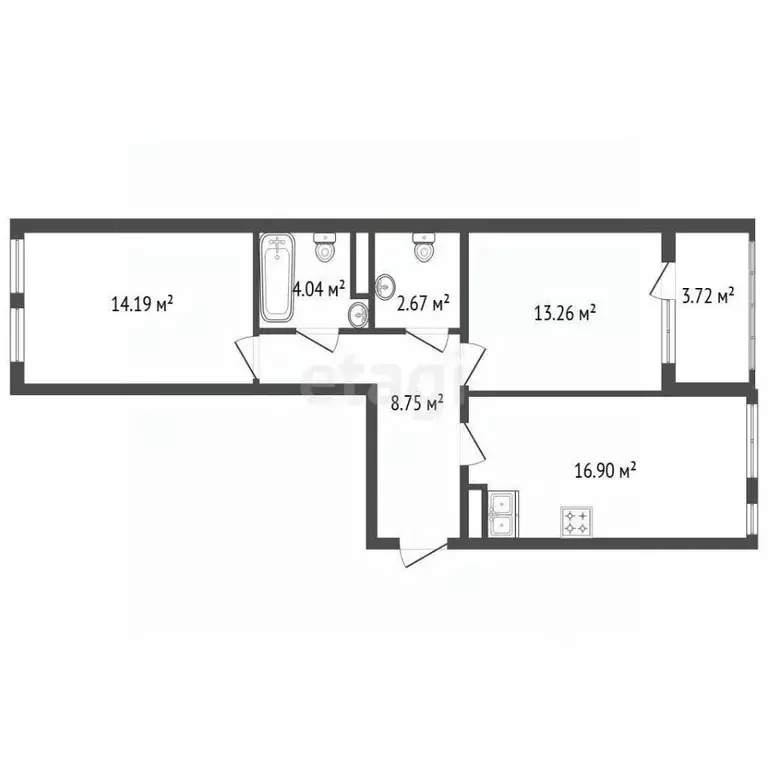 2-к кв. Санкт-Петербург ул. Челюскина, 2 (61.67 м) - Фото 2