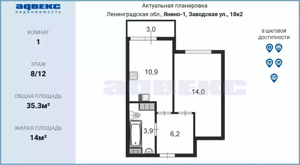 1-к кв. Ленинградская область, Всеволожский район, Янино-1 городской ... - Фото 1