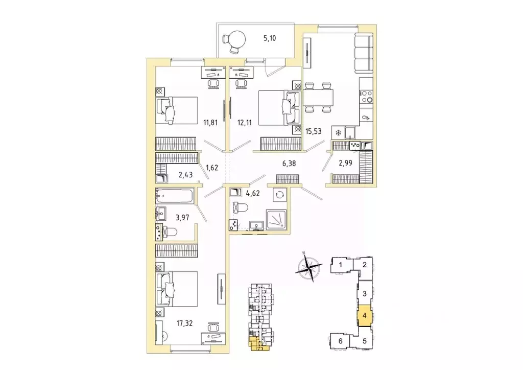 3-к кв. Ленинградская область, Гатчина Въезд мкр,  (81.33 м) - Фото 1