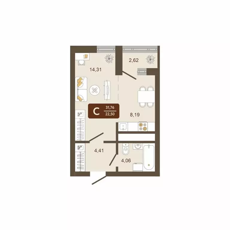 Квартира-студия: Новокузнецк, Макеевская улица, 12 (31.76 м) - Фото 2