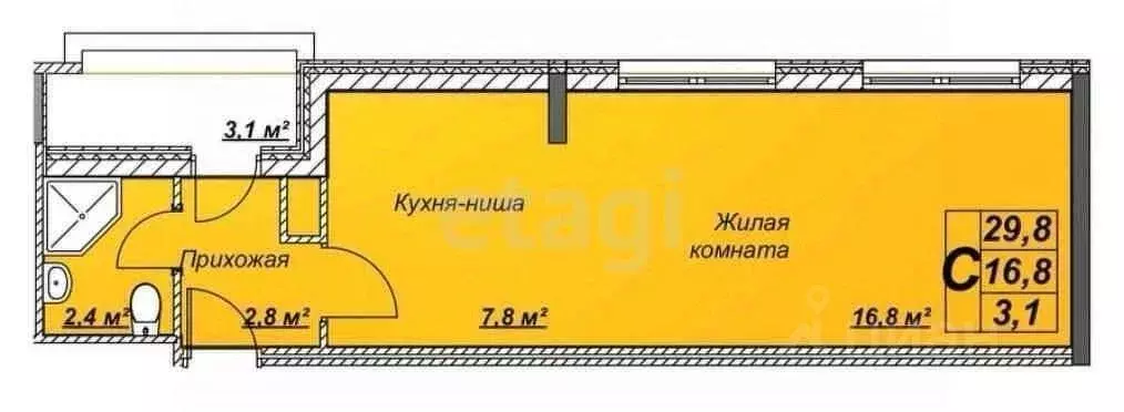 Студия Краснодарский край, Анапа Пионерский просп., 100Вк1 (33.1 м) - Фото 2
