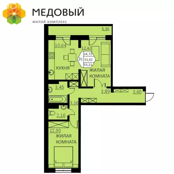 2-комнатная квартира: деревня Кондратово, улица Г.Н. Нифантова, 4А ... - Фото 1