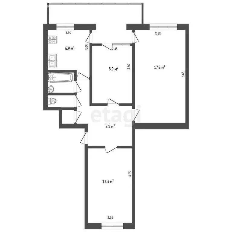 3-комнатная квартира: Симферополь, Кечкеметская улица, 170 (57.7 м) - Фото 0