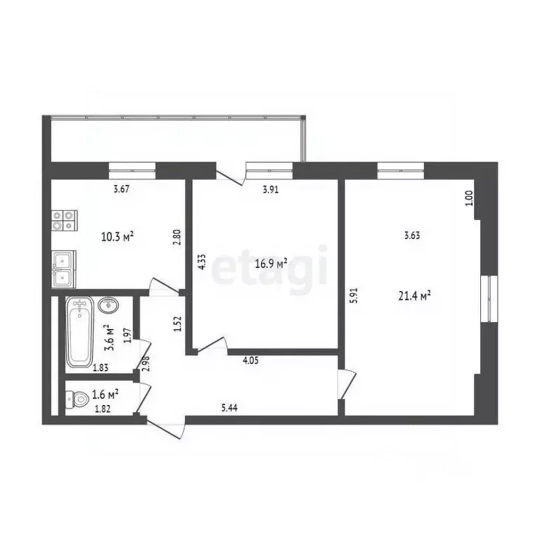 2-к кв. Тюменская область, Тюмень ул. Дружбы, 73к1 (63.3 м) - Фото 2