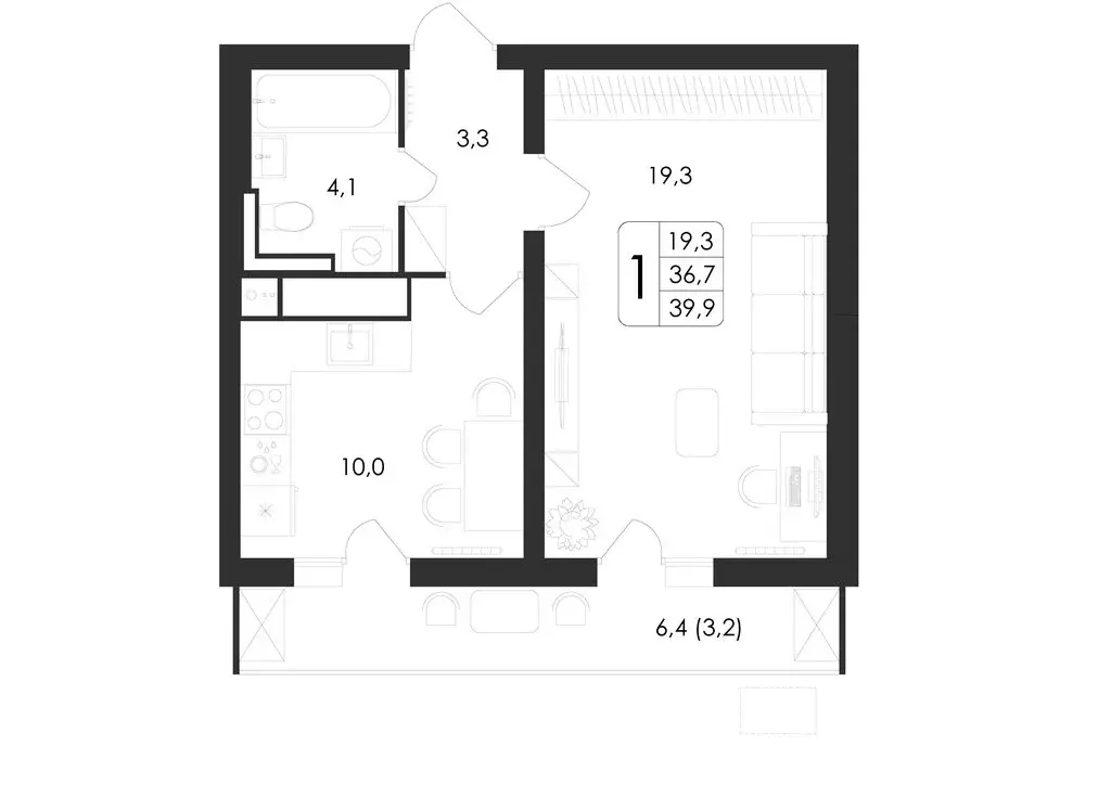 1-комнатная квартира: Воронеж, улица Шишкова, 140Б/23 (39.9 м) - Фото 0