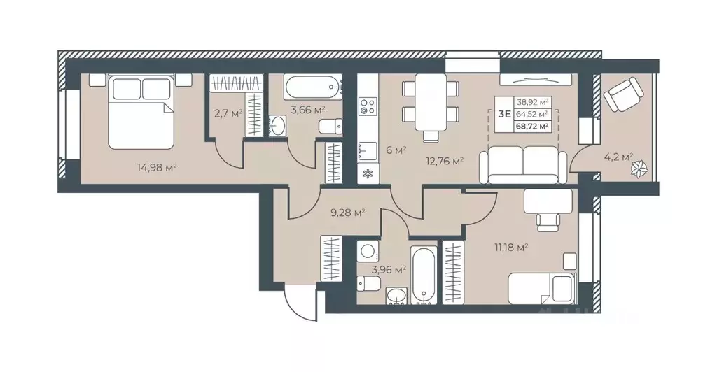 3-к кв. Нижегородская область, Выкса инженера Шухова кв-л,  (68.72 м) - Фото 1