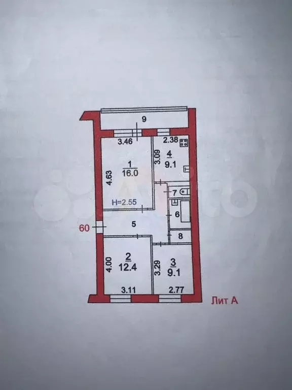 3-к. квартира, 58,5 м, 5/5 эт. - Фото 0