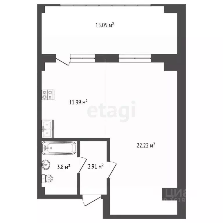 1-к кв. Саха (Якутия), Якутск ул. Короленко, 25 (44.7 м) - Фото 1