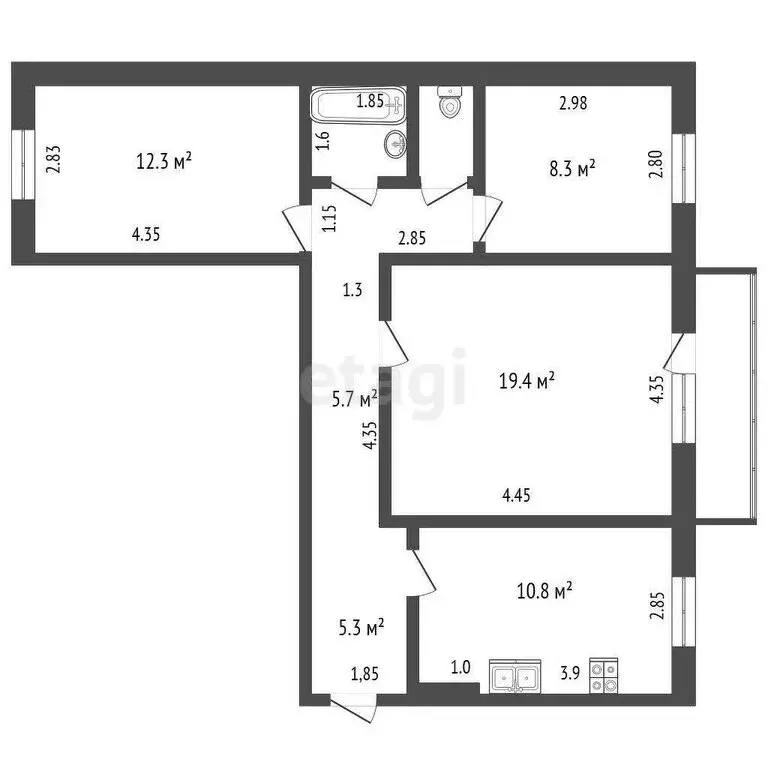 3-комнатная квартира: Аксай, Садовая улица, 22к2 (69.2 м) - Фото 0