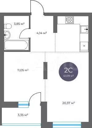 2-к. квартира, 41,1 м, 3/18 эт. - Фото 0