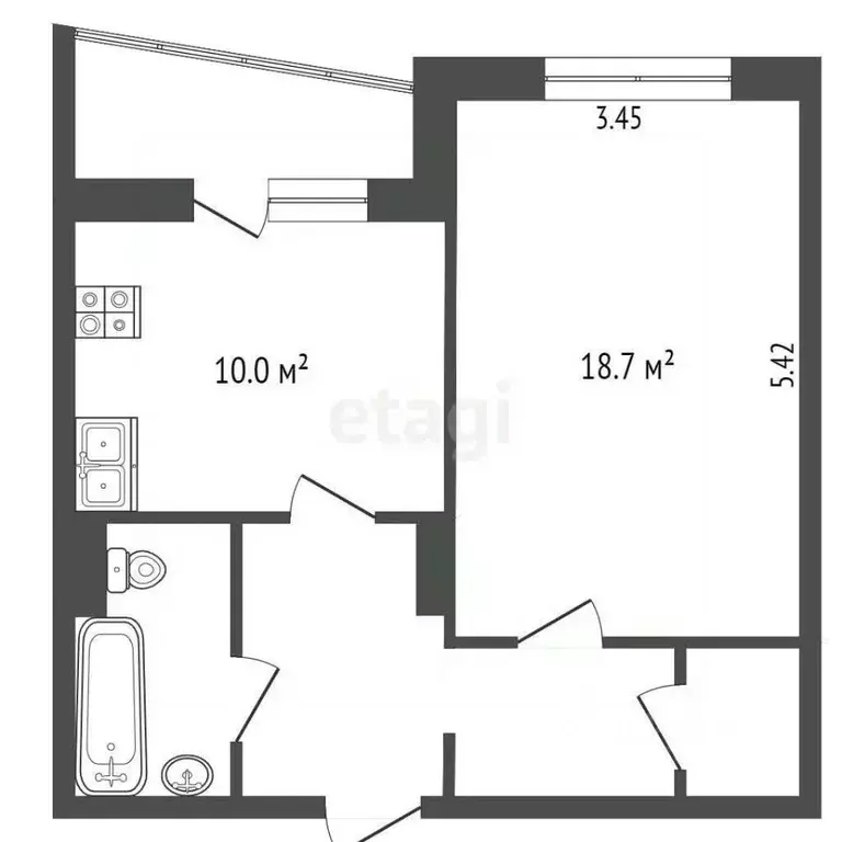 1-к кв. Ханты-Мансийский АО, Сургут Университетская ул., 21 (45.0 м) - Фото 1