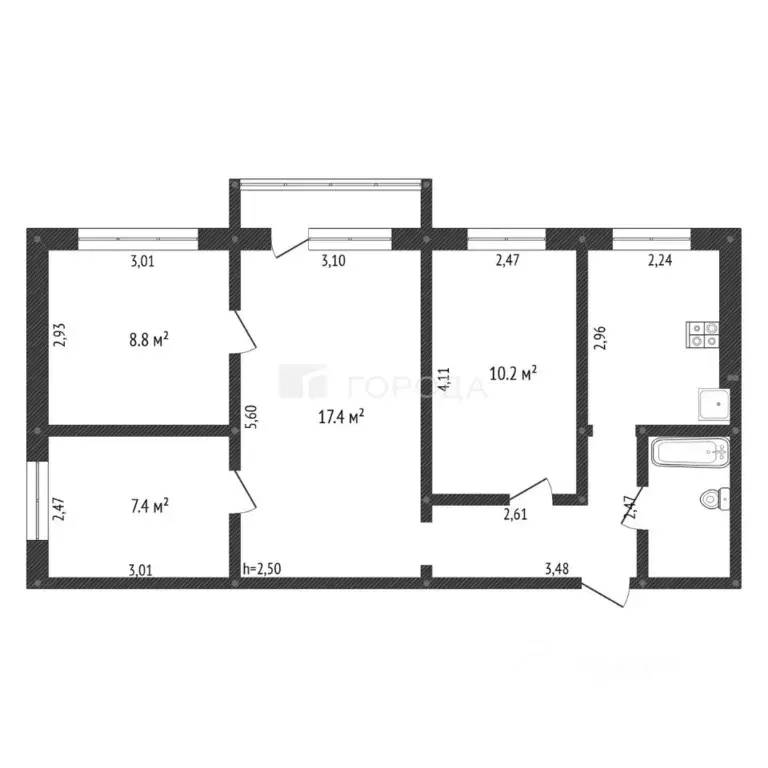 4-к кв. Кемеровская область, Новокузнецк ул. 40 лет ВЛКСМ, 124 (59.7 ... - Фото 2