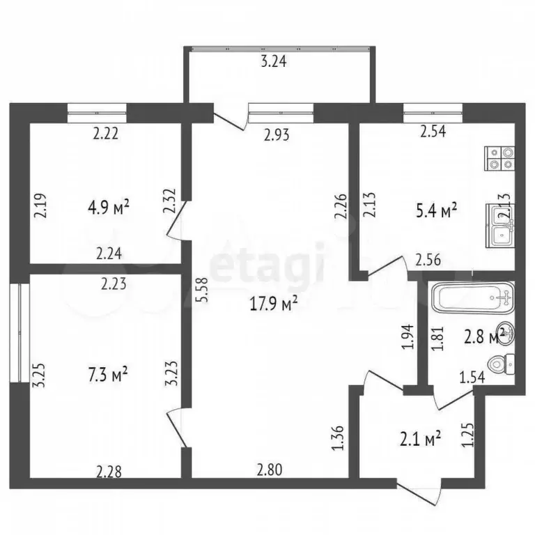 3-к. квартира, 41,2 м, 4/5 эт. - Фото 0