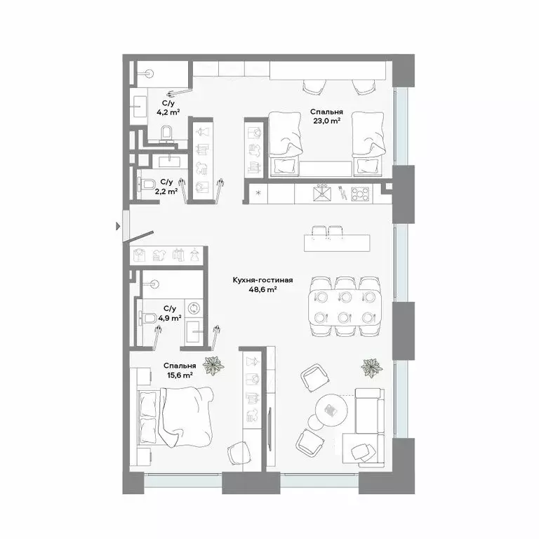 2-комнатная квартира: Москва, Ленинский проспект, 2 (97.2 м) - Фото 1