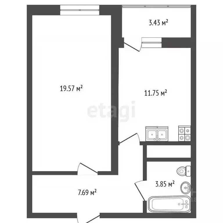 1-к кв. Ростовская область, Ростов-на-Дону Тибетская ул., 1Вс3 (46.29 ... - Фото 2