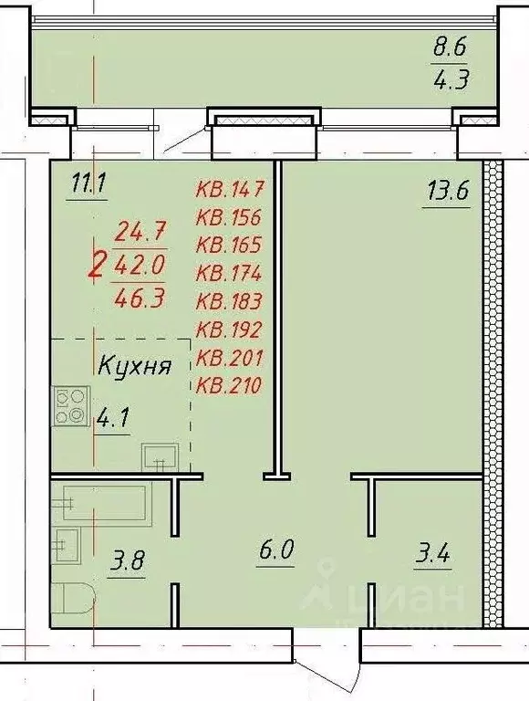 2-к кв. Алтайский край, Новоалтайск Индустриальная ул., 18 (46.3 м) - Фото 0