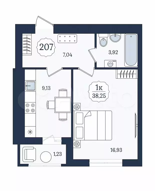 1-к. квартира, 38,3 м, 5/9 эт. - Фото 1