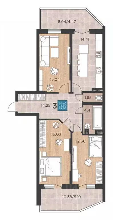 3-к кв. Краснодарский край, Краснодар ул. Командорская, 15/1 (88.18 м) - Фото 0