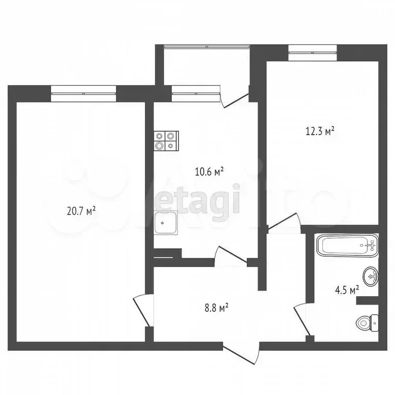 2-к. квартира, 56,7 м, 7/9 эт. - Фото 0