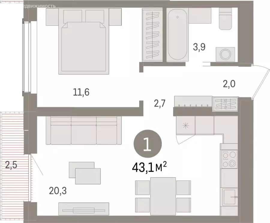 1-комнатная квартира: Новосибирск, улица Аэропорт (43.09 м) - Фото 1