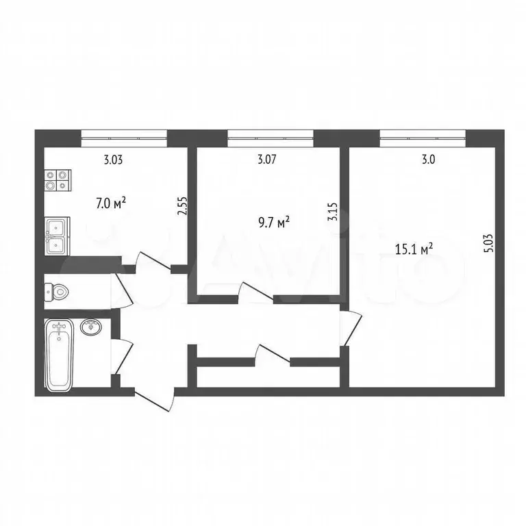 2-к. квартира, 44,4 м, 8/9 эт. - Фото 0
