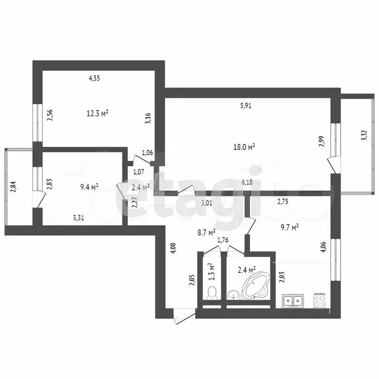 3-к. квартира, 64,2 м, 1/3 эт. - Фото 0