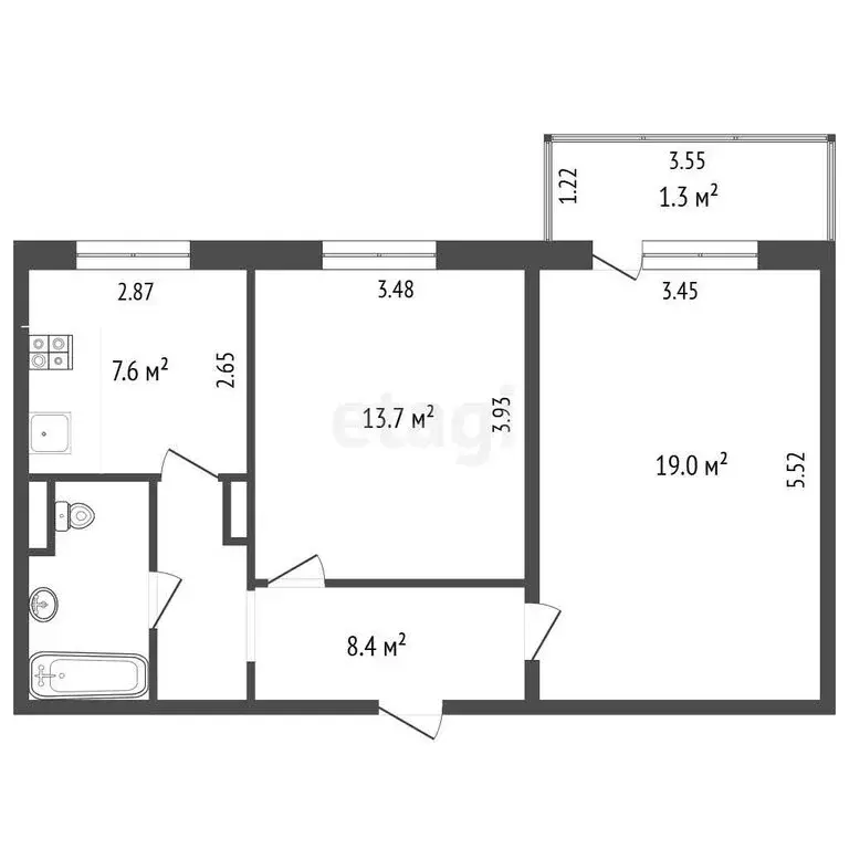 2-комнатная квартира: Омск, Краснознамённая улица, 26к3 (52.5 м) - Фото 1