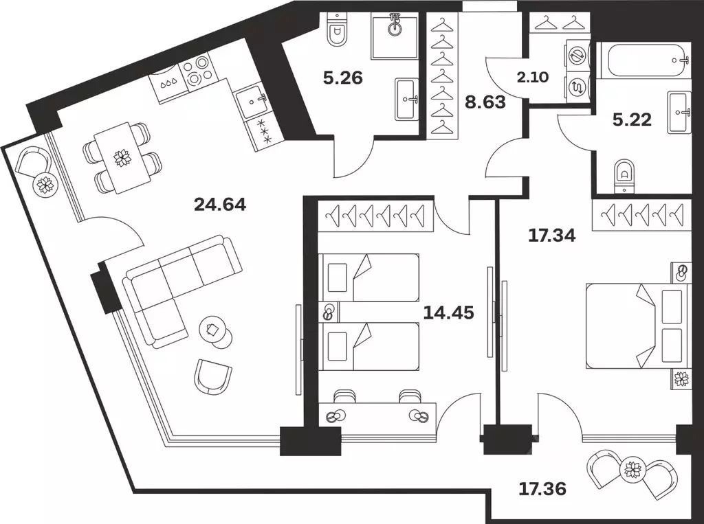 2-к кв. Тульская область, Тула ул. Болотникова, 4 (95.0 м) - Фото 1