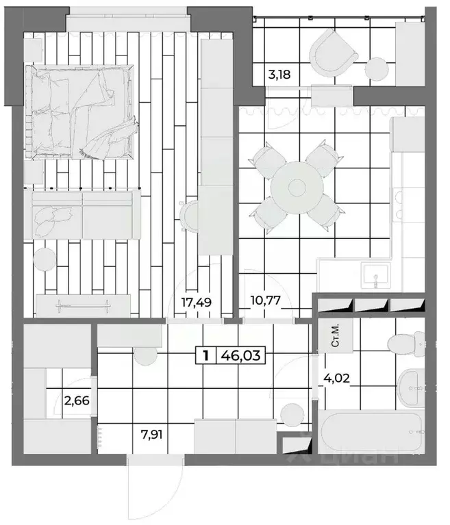 1-к кв. Орловская область, Орел Мясокомбинат мкр,  (44.44 м) - Фото 0