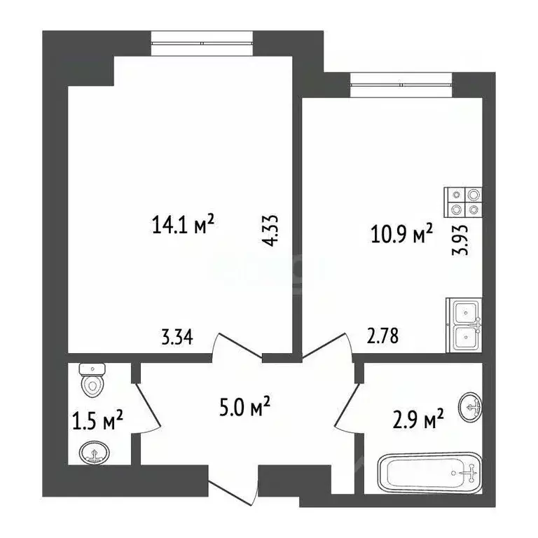1-к кв. Ямало-Ненецкий АО, Новый Уренгой Сибирская ул., 45А (34.4 м) - Фото 2