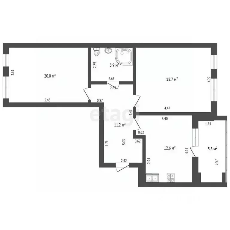 2-к кв. Калининградская область, Калининград Поселковая ул., 22 (67.57 ... - Фото 2