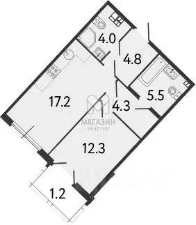 1-к кв. Санкт-Петербург Миргородская ул., 1 (48.1 м) - Фото 2