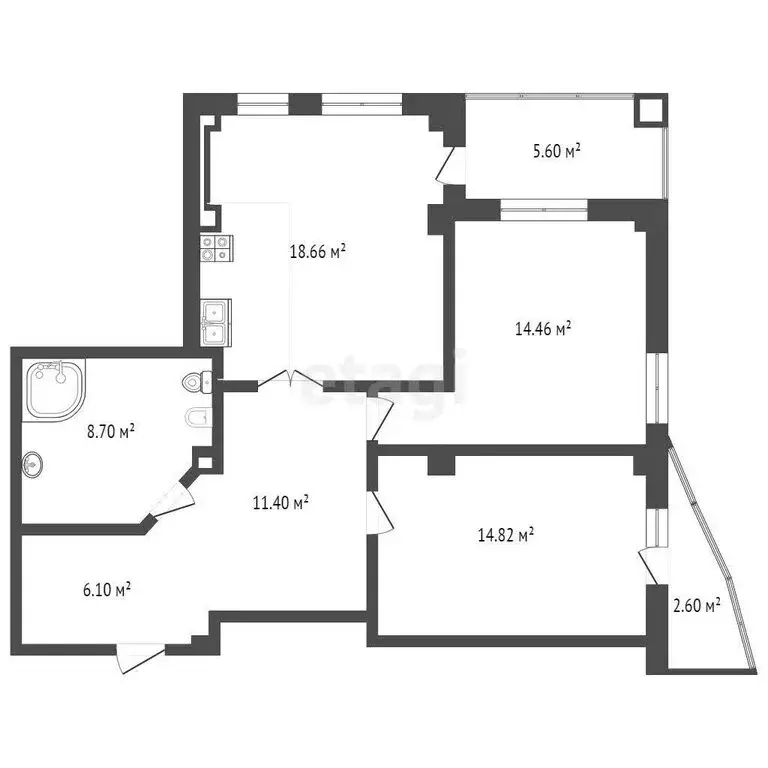 2-комнатная квартира: Тюмень, улица Федюнинского, 64 (72.6 м) - Фото 1