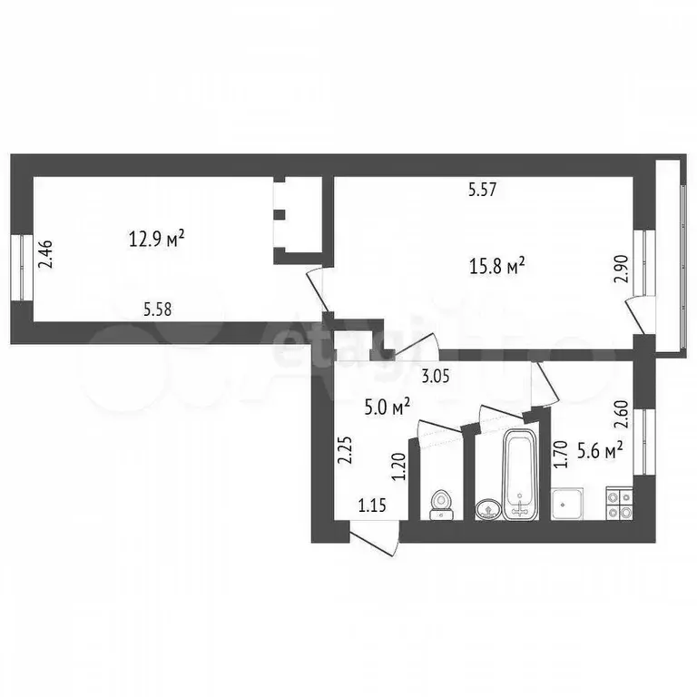 2-к. квартира, 42,5 м, 5/5 эт. - Фото 0
