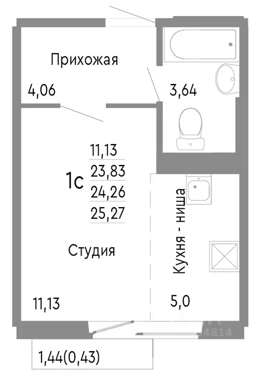 Студия Челябинская область, Челябинск Нефтебазовая ул., 1к2 (24.26 м) - Фото 0