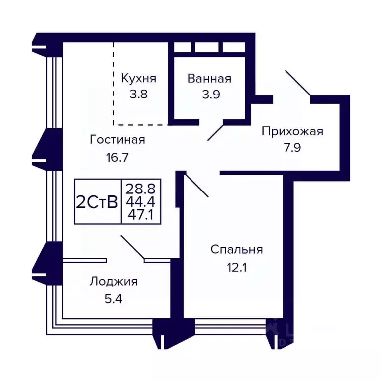 2-к кв. Новосибирская область, Новосибирск ул. Грибоедова (47.1 м) - Фото 0