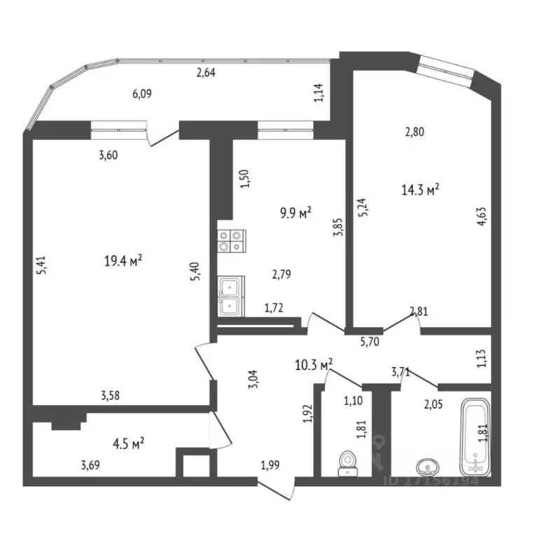 2-к кв. Тюменская область, Тюмень ул. Лесопарковая, 9 (70.0 м) - Фото 1
