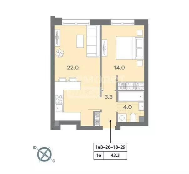2-комнатная квартира: Москва, Ильменский проезд, 4к1 (44 м) - Фото 1