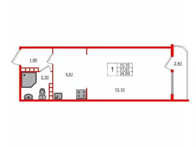 Студия Санкт-Петербург Варшавская ул., 19к2 (23.97 м) - Фото 1