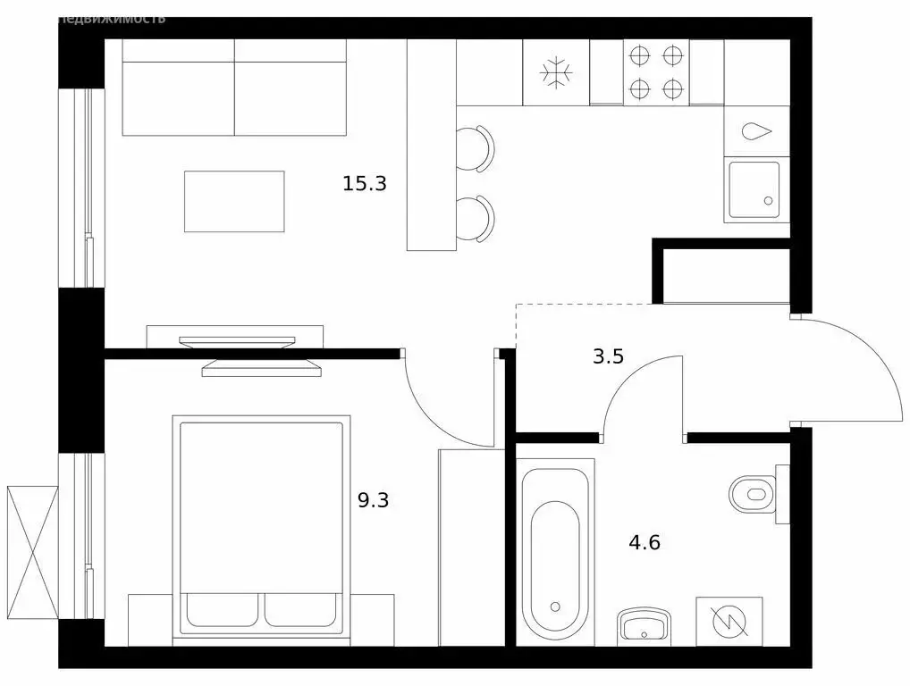 1-комнатная квартира: Южно-Сахалинск, жилой комплекс Уюн Парк (32.7 м) - Фото 1