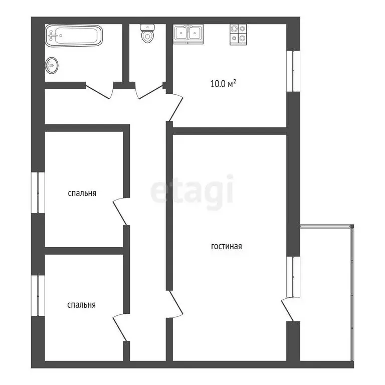 3-комнатная квартира: Кировский, рабочий посёлок Кировский, ... - Фото 1