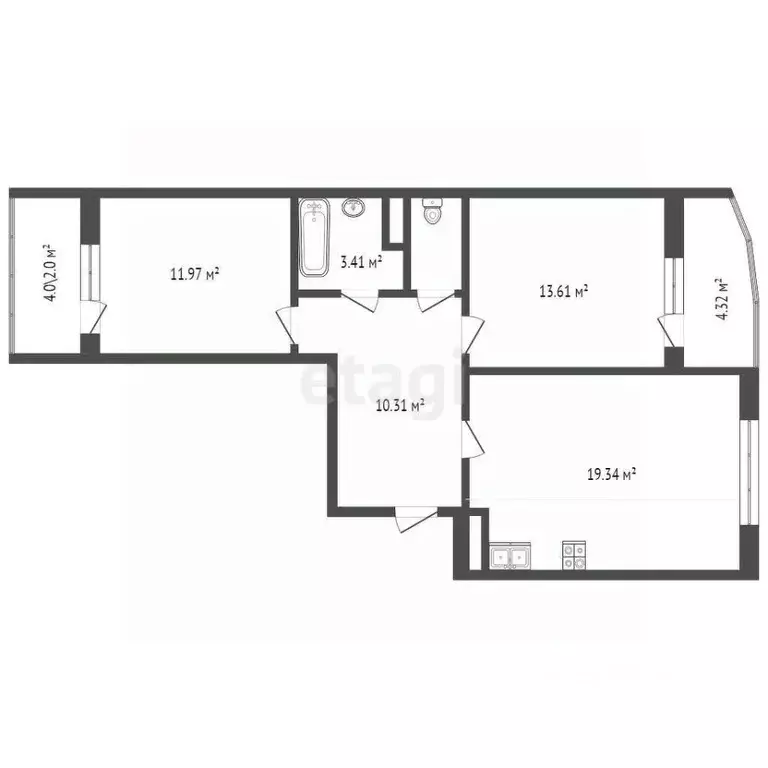 2-к кв. ханты-мансийский ао, сургут университетская ул, 43 (64.48 м) - Фото 1