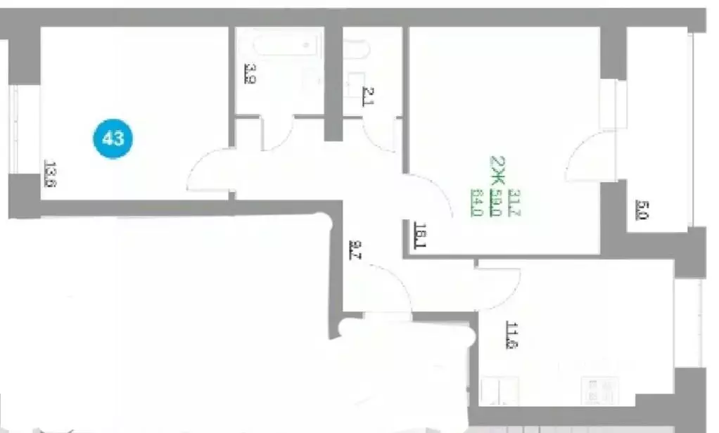 2-к кв. Тульская область, Тула ул. Героев России, 2 (64.0 м) - Фото 2