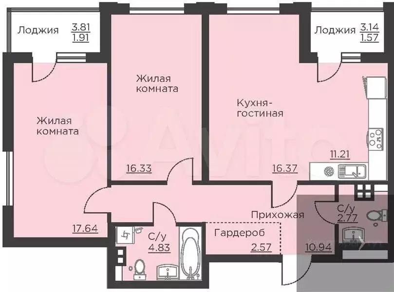 2-к. квартира, 86,1 м, 3/18 эт. - Фото 0