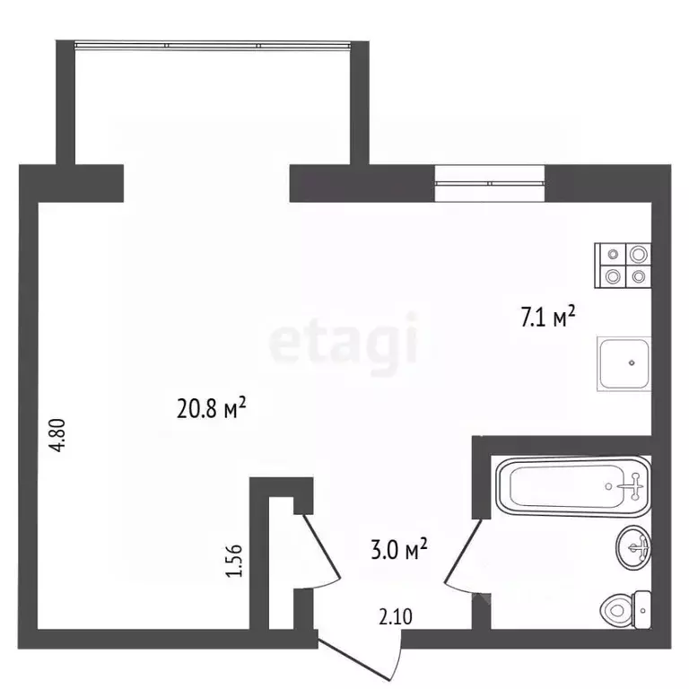 Студия Тюменская область, Тюмень Шаимский проезд, 4 (32.0 м) - Фото 1